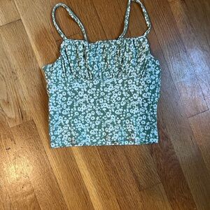 Green floral crop top